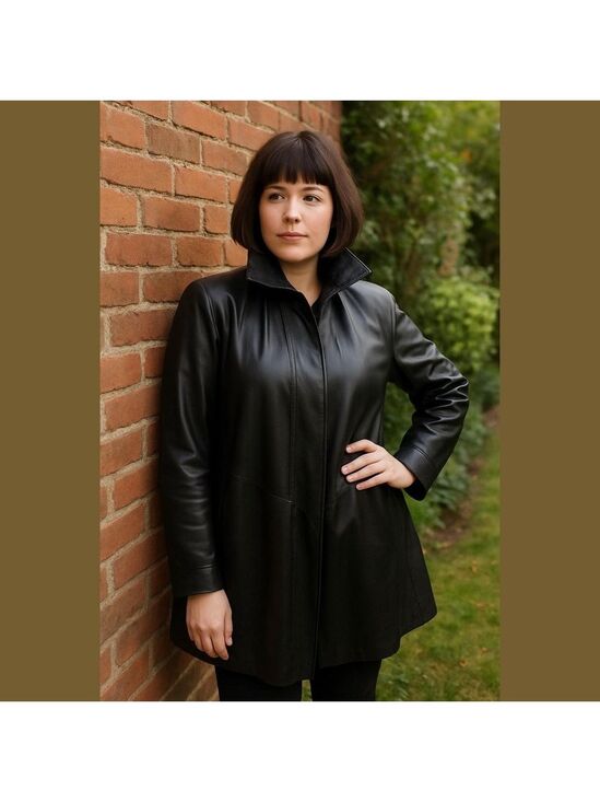 Coldwater Creek Jackets & Blazers - 80s COLDWATER CREEK SOFT LEATHER BLACK CONCEALED BUTTON STOLLER COAT SZ XL